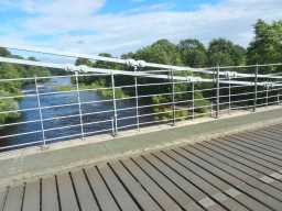 Metal railings on side of Whorlton Suspension Bridge, Whorlton, Teesdale July 2016